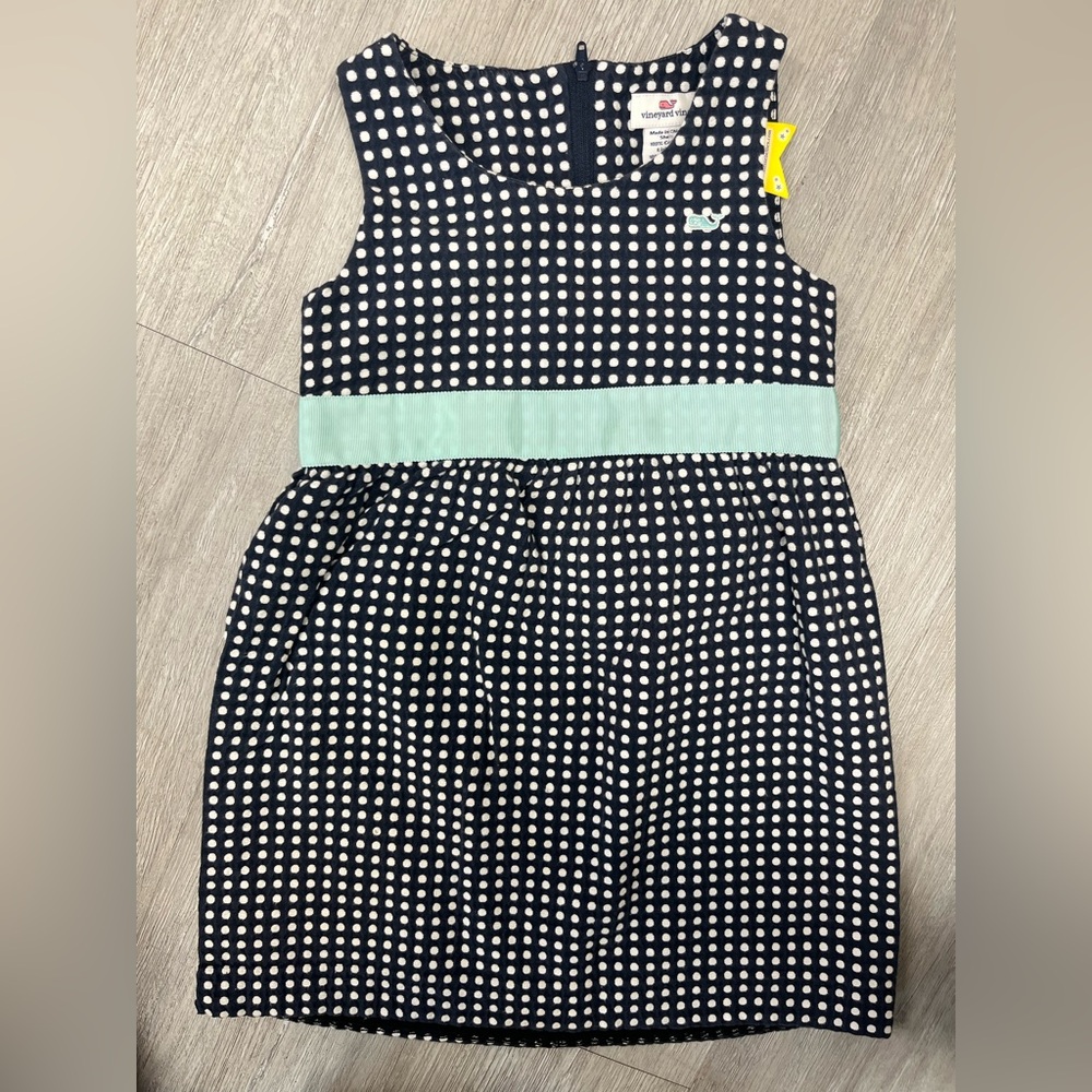 Vineyard Vines Navy Polka Dot Dress with Mint Band